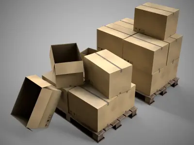 The collection is a low-poly 3D model pallet with boxes Low-poly 3D model