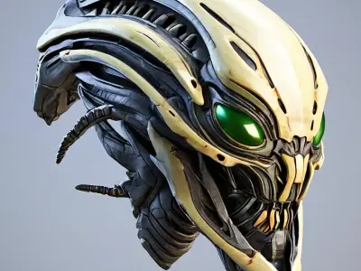 SciFi Alien Robot Head High Detail Low-poly 3D model