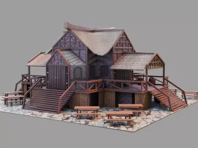 Medieval House Low-poly 3D model get