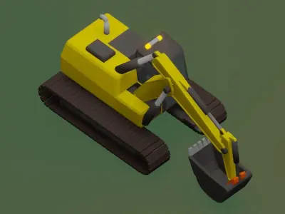 Simple cartoon diesel excavator Low-poly 3D model