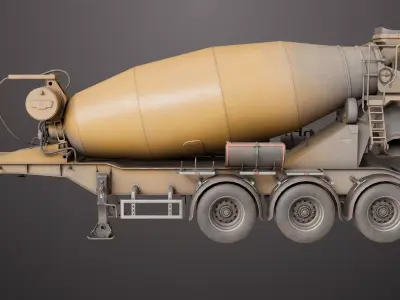 Cement Mixer Dusty Yellow Rigged All PBR Unity UE Textures Low-poly 3D model