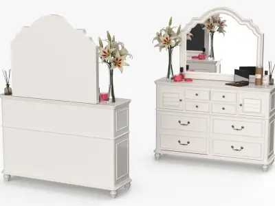 Elegant White Vanity Dresser with Makeup and Perfume 