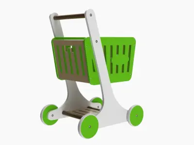 Wooden market shopping trolley 3D model