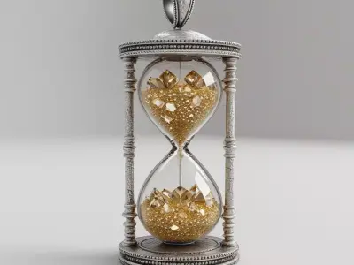 Ornate Silver Hourglass with Golden Crystals Low-poly 3D model