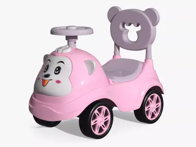 Baby Push Car with Steering Wheel Pink 3D model