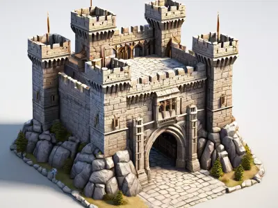 Medieval Stone Castle Fortress 3D Model Low-poly 3D model