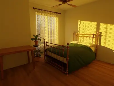 Gold Classic Metal Bed 3D model