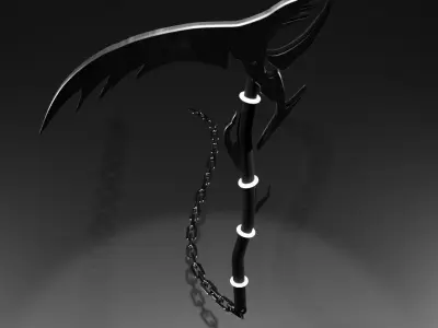 Stylized Scythe Weapon with chain PBR High poly game ready 3D model