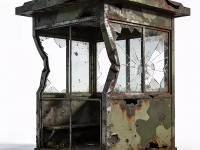 Burned Military Guard Booth 3D Model V01 Low-poly 3D model