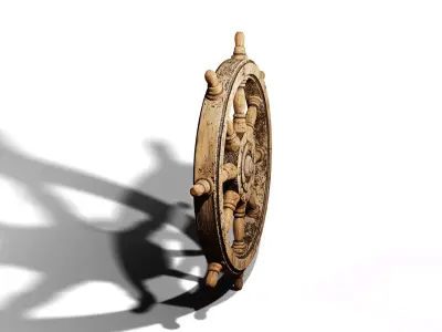 Old Wooden Ship Steering Wheel Low-poly 3D model