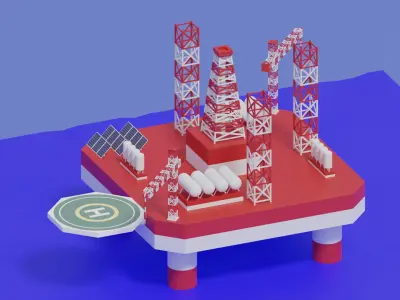 Cartoon Offshore Oil Platform 3D model
