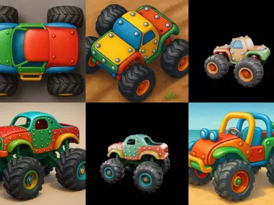 Monster Truck bundle 11 pack 100 glb 3D model