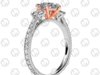 Ring 127 Pear cathedral pave set shank 3 stone ring 3D print model
