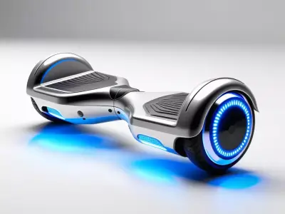 Sleek Silver Hoverboard with Blue Runners 3D model
