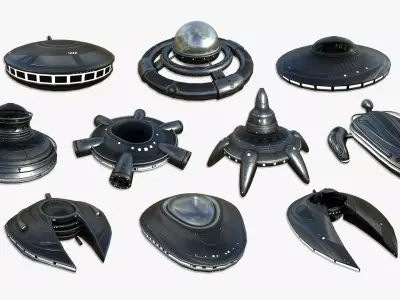 10 Alien Spaceships UFO Collection C Dark Steel - Spacecraft 3D Model Pack