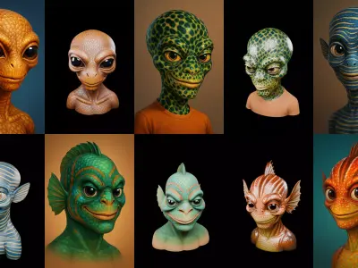 Head Fish bundle 7 pack 100 glb 3D model