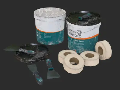 Top Coat Bucket and Tools Low-poly 3D model