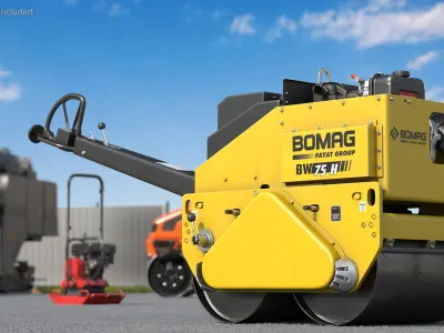 Bomag BW 75H Construction Machine Roller Rigged 3D model