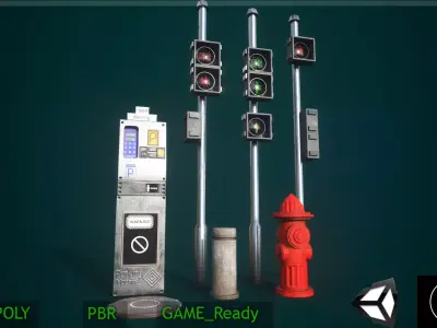 Street and Road Prop Pack  PBR Low Poly Game Ready Low-poly 3D model