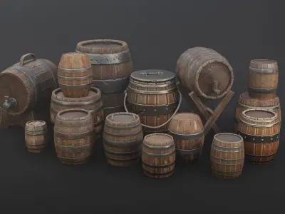 Barrel Pack Low poly High Quality PBR Low-poly 3D model
