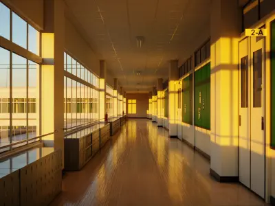 Japanese School Hallway 3d Scene 3D model