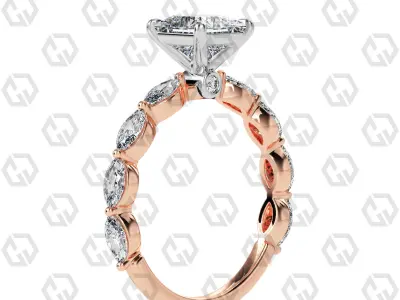 Ring 178 Princess Shape marquise on shanks with Gems 3D print model