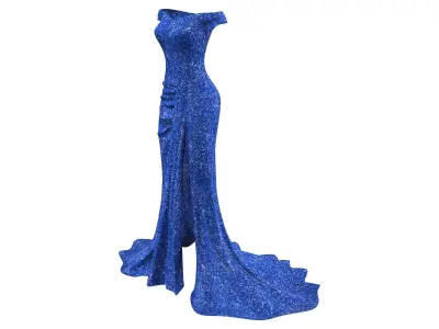 Side Split Off Shoulder Bodycon Evening Dress Low-poly 3D model