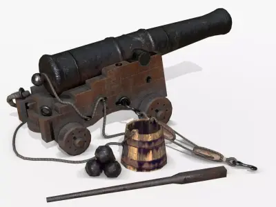 Old Naval Cannon - Dark Wood Low-poly 3D model