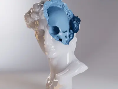 Ruined antique bust with insides of a skull 3D model