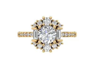 Solitaire Engagement Art Deco Ring 3D print model 55