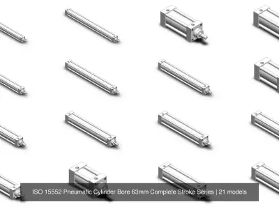 ISO 15552 Pneumatic Cylinder Bore 63mm Complete Stroke Series 3D Model Pack