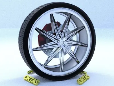 ORTAS CAR RIM 43 GAME READY RIM TIRE AND DISC 3D model