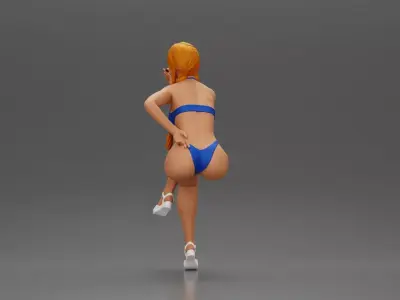 Woman sitting with Pigtails wearing smoking cigarette 3D print model