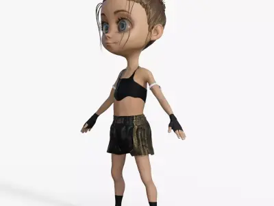 Cartoon Boxer girl Rigged 3D model