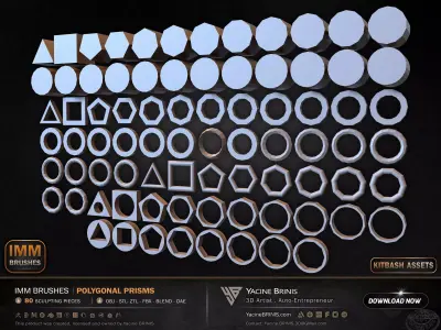 80 Hard Surface IMM Polygonal Prisms Low-poly 3D model