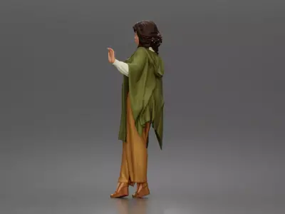 Woman wearing cape turtleneck sweater tailored trousers heels 3D print model