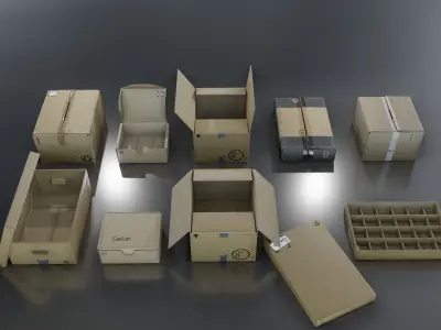 Cardboard Box pack  Low-poly 3D model