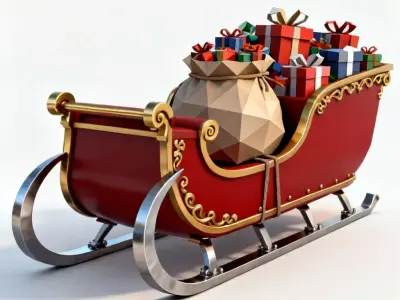 Santa Sleigh with Gifts 3D Model - Festive Holiday Vehicle Low-poly 3D model