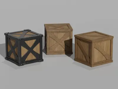 LowPoly PBR 35 Wooden Crate Barrel props Pack 3D Models Low-poly 3D model
