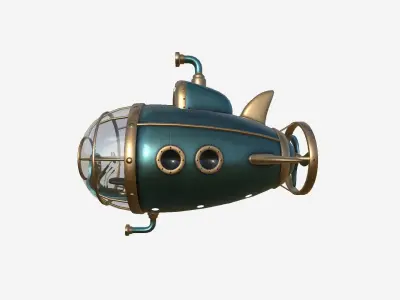 Submarine Cartoon A02 Blue Bronze - Sub Watercraft Vehicle Low-poly 3D model