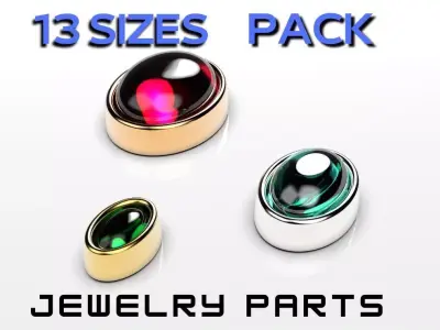A package of oval cabochon flush settings  ring heads pendant 3D print model