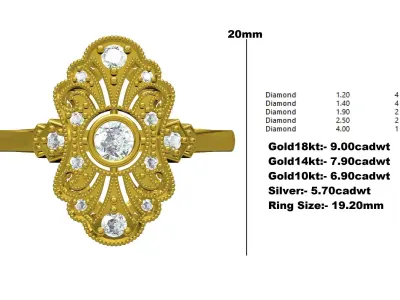 Antique Art Deco Engagement Ring 3D print model