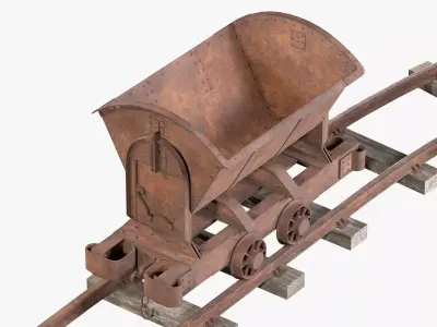 Mine Cart with Rails Low-poly 3D model