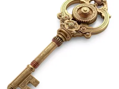 Stylized 3D Steampunk Clockwork Ring Key Low-poly 3D model