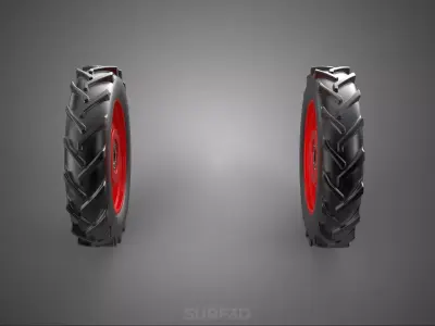 RED TRACTOR TIRE TREAD TYRE LUG WHEEL RUBBER SIT RIM HUB DISC IN 3D model