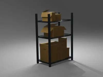 Metal Shelf and Shelves and Cardboard Boxes Gift Low-poly 3D model