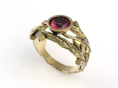 Round Diamond Leaf Branch Ring 3D print model