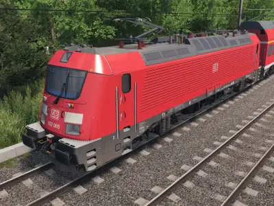German Double Decker Train and Locomotive Low-poly 3D model