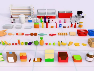 Lowpoly Food Asset Pack for Supermarkets and Grocery Stores Low-poly 3D model