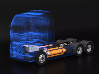 Hydrogen Fuel Cell Semi-Truck Chassis X-Ray 3D model